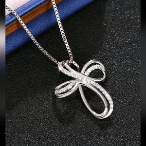 Sterling Silver Infinity Diamond Cross Pendent Necklace